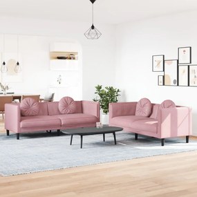2 pcs conjunto de sofás com almofadas veludo rosa