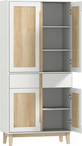 HOMCOM Armário Alto de Cozinha 4 Portas 2 Gavetas com Prateleiras Reguláveis 80x35x170 cm Branco | Aosom Portugal