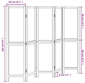 Biombo com 5 painéis madeira de paulownia maciça branco