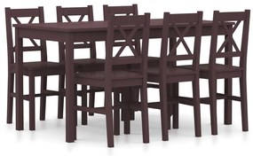 vidaXL 7 pcs conjunto de jantar em madeira de pinho castanho-escuro