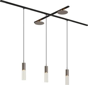 Sistema de calhas de iluminação moderno preto com 3 candeeiros suspensos e 2 candeeiros de teto cor de bronze 1-fase - Iconic Lloyd Pulley