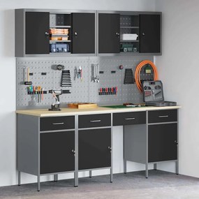 vidaXL Bancada de trabalho 10 pcs Preto 200 x 55 x 200 cm Aço