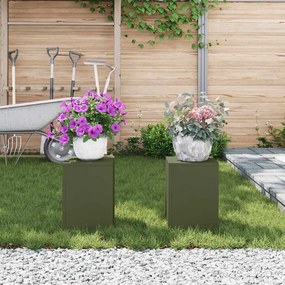 Suportes de Planta para Exterior Pilar 2 pcs Verde Azeitona 24x24x35 c