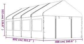 Gazebo com telhado 8,92x4,08x3,22 m polietileno branco