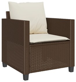 3 pcs conjunto bistrô com almofadões vime PE castanho