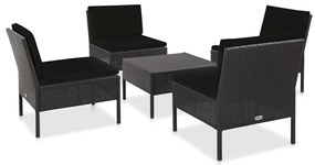 vidaXL Conjunto sofás de jardim c/ almofadões 5 pcs vime PE preto
