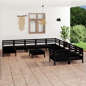 vidaXL 12 pcs conjunto lounge de jardim pinho maciço preto