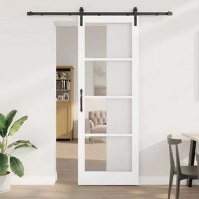 vidaXL Porta Deslizante com Conjunto de Ferragens "ORKDAL" Branca Madeira Sólida &amp; Vidro