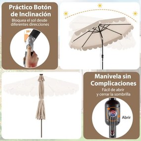 Guarda-sol de 300 cm com 24 luzes LED, parte superior ventilada, folhos e ajuste de inclinação Bege