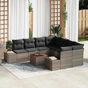 vidaXL Conjunto de Sofá de Jardim com 9 Peças e Almofadas Cinza em Rattan Poliéster Acácia