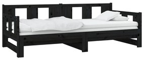 Sofá-cama de puxar pinho maciço preto 2x(80x200) cm