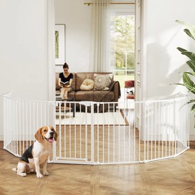 Barreira de segurança metálica, cercadinho dobrável e modular para cães e crianças, 8 painéis, 61 x 75 cm, branco