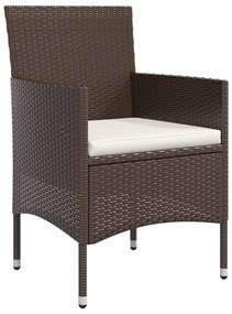 5 pcs conjunto de jantar p/ jardim c/ almofadões castanho/preto