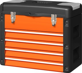 Caixa de Ferramentas com 4 Gavetas, 49,7 x 25,3 x 40,7 cm, Tabuleiro Superior Amovível, Laranja