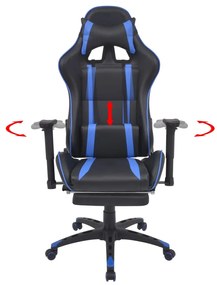 Cadeira escritório reclinável estilo corrida c/ apoio pés azul