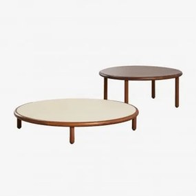 Conjunto De 2 Mesas De Centro Redondas Em Madeira De Acácia Olivia Beige Semoline - Castanho-acácia Escuro & Castanho-acácia Escuro - Sklum