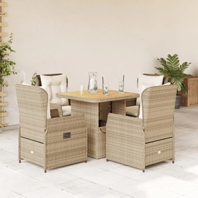 vidaXL 5 pcs conjunto de jantar p/ jardim com almofadões vime PE bege