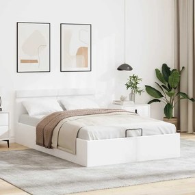 Cama hidráulica LED c/ arrumação 140x200cm couro artifi. branco