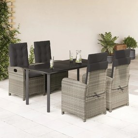 vidaXL 5 pcs conjunto de jantar p/ jardim c/ almofadões cinzento claro