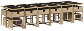 17 pcs conjunto de jantar p/ jardim c/ almofadões vime PE bege