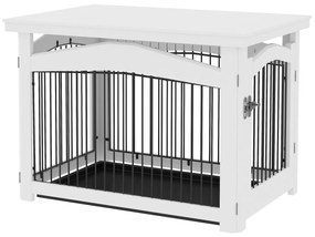 PawHut Gaiola para Cães Médios 3 em 1 Mesa Auxiliar Gaiola para Cães com Porta Trava Tampa Superior 82,5x57,5x59,5 cm Branco | Aosom Portugal