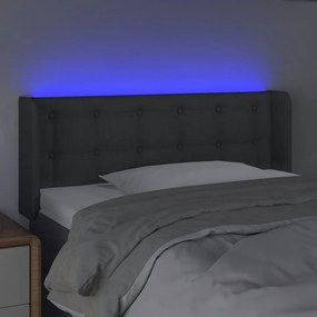 Cabeceira cama c/ luzes LED tecido 103x16x78/88cm cinza-escuro