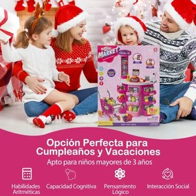 Conjunto de supermercado para crianças com carrinho de compras, balança e scanner com luz e som, 76 peças de alimentos e acessórios, jogo de encenação