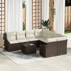 Conjunto de Jantar de Jardim de 9 Peças com Almofadas em Vime Poliéste