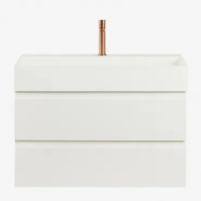 Conjunto De Móvel De Casa De Banho Suspenso Em Madeira E Folha De Freixo Com Lavatório Integrado Ona Branco & Sem Espelho & - Sklum