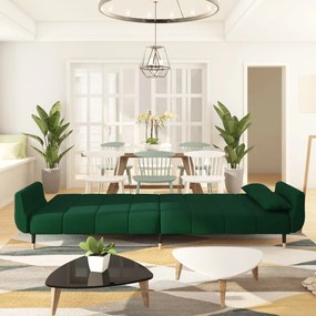 Sofá-cama 2 lugares com duas almofadas veludo verde-escuro