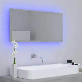 Espelho casa de banho c/ LED 90x8,5x37cm acrílico cinza cimento