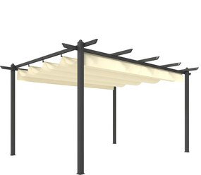 Outsunny Pérgola de Jardim 4x3 m UPF30+ com Toldo Retrátil Exterior Estrutura de Alumínio Orifícios de Drenagem Creme | Aosom Portugal
