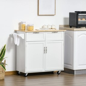 Carrinho de Cozinha com Rodas Móvel Auxiliar de Cozinha com 2 Gavetas 2 Portas Prateleira Ajustável 104x46x91 cm Branco