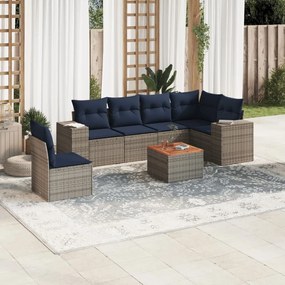vidaXL 7 pcs conjunto sofás p/ jardim c/ almofadões vime PE cinzento