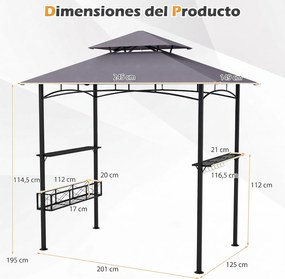 Tenda de Jardim para Churrasco (GRELHADOR NÃO INCLUIDO), 244 x 147 x 255 cm, Cobertura Dupla, Cinzento