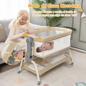 Berço de viagem para bebés com rede Altura ajustável Colchão Rede Cesto de armazenamento e rodas 101 x 56 x 89 cm Bege