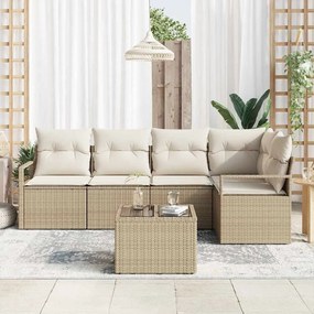 Conjunto de Sofá de Jardim 6 Peças com Almofadas em Rattan Sintético M