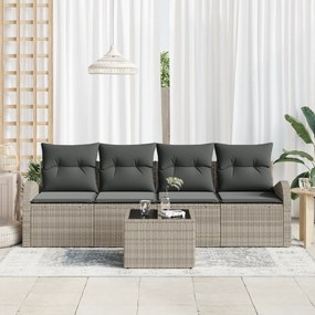 Conjunto de Sofá para Jardim vidaXL de 5 Peças com Almofadas Cinzento-