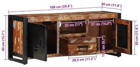 Móvel TV 100x30x40 cm Madeira maciça recuperada