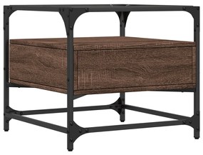Mesa de centro c/ topo vidro 50x50x45 cm carvalho castanho aço