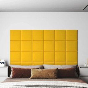 vidaXL Painel de parede 12 pcs 30x30 cm veludo 1,08 m² amarelo