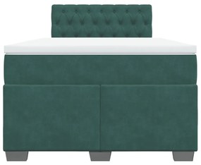 Cama boxspring com colchão 120x200 cm veludo verde-escuro