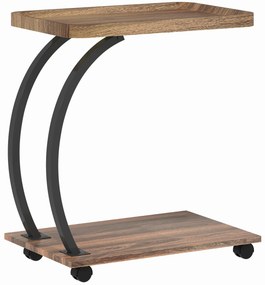 HOMCOM Mesa Auxiliar em Forma de C com Rodas para Sofá com Prateleiras Estrutura de Aço 52x34x60 cm Madeira e Preto | Aosom Portugal