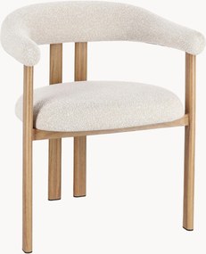 Cadeiras de jantar em bouclé com braços e pés com aspeto de madeira Giuditta, conjunto de 2