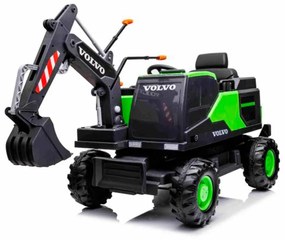 Escavadora elétrica para Crianças Volvo 12V com Pá frontal, assento único, verde, assento de couro sintético macio, MP3 player com entrada USB / TF /