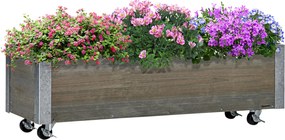 Floreira Exterior com Rodas com Tecido não Tecido Floreira com Sistema de Drenagem 96x30,6x30 cm Madeira Acinzentada