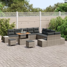 Conjunto de Sofá de Jardim com 13 Peças e Almofadas Cinza Polirattan A