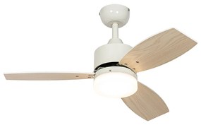 Ventilador de teto exterior branco com impressão de madeira 91,3 cm incl. LED regulável com controlo remoto IP44 - Toledo