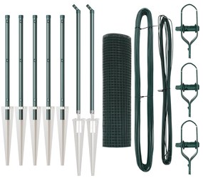 Conjunto de Poste de Cerca Conjunto de 2 Verde Metal 10 x 0,5 m