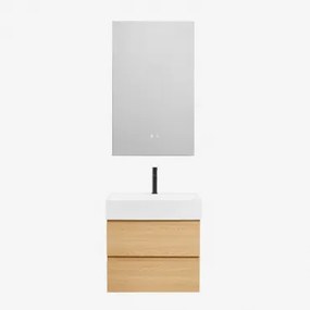 Conjunto De Móvel De Casa De Banho Suspenso Em Madeira E Folha De Freixo Com Lavatório Integrado Ona Madeira Natural & Retangular - Sklum